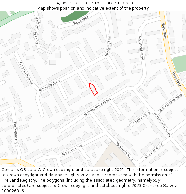 14, RALPH COURT, STAFFORD, ST17 9FR: Location map and indicative extent of plot
