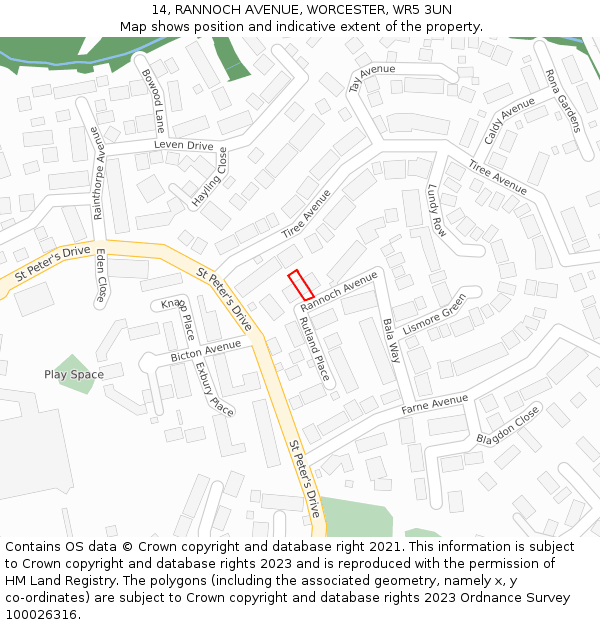 14, RANNOCH AVENUE, WORCESTER, WR5 3UN: Location map and indicative extent of plot