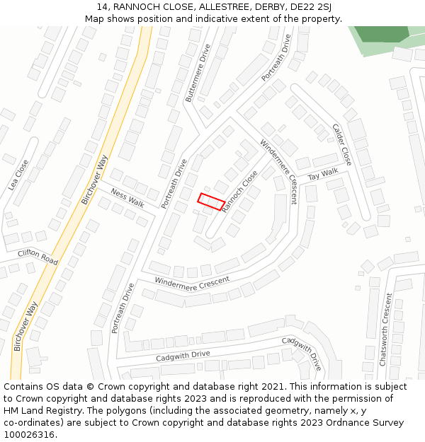 14, RANNOCH CLOSE, ALLESTREE, DERBY, DE22 2SJ: Location map and indicative extent of plot