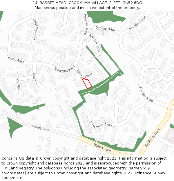 14, RASSET MEAD, CROOKHAM VILLAGE, FLEET, GU52 6DG: Location map and indicative extent of plot