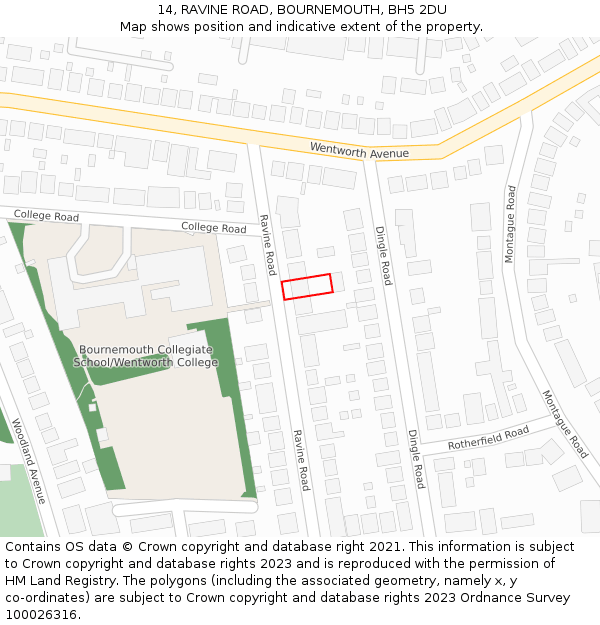 14, RAVINE ROAD, BOURNEMOUTH, BH5 2DU: Location map and indicative extent of plot