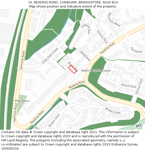 14, READING ROAD, CHINEHAM, BASINGSTOKE, RG24 8LN: Location map and indicative extent of plot