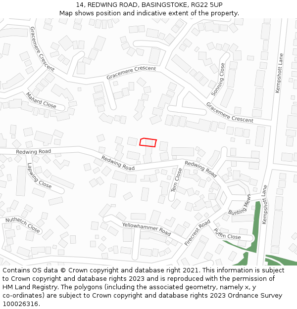14, REDWING ROAD, BASINGSTOKE, RG22 5UP: Location map and indicative extent of plot