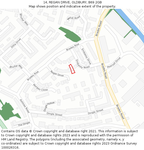 14, REGAN DRIVE, OLDBURY, B69 2GB: Location map and indicative extent of plot