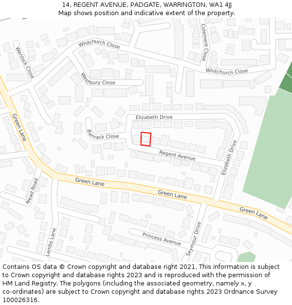 14, REGENT AVENUE, PADGATE, WARRINGTON, WA1 4JJ: Location map and indicative extent of plot