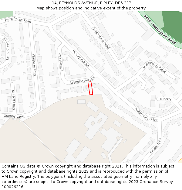 14, REYNOLDS AVENUE, RIPLEY, DE5 3FB: Location map and indicative extent of plot