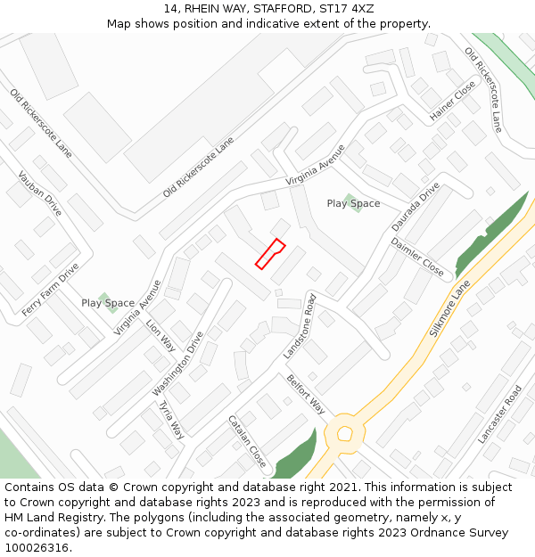 14, RHEIN WAY, STAFFORD, ST17 4XZ: Location map and indicative extent of plot