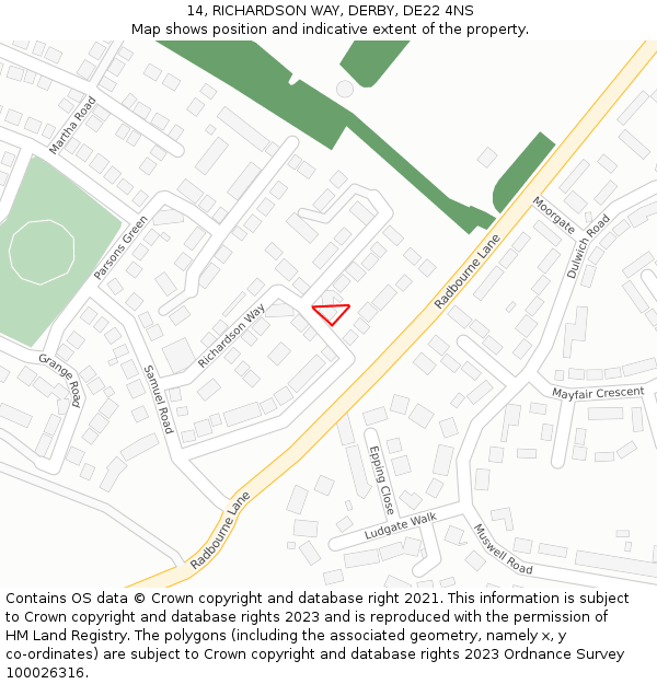 14, RICHARDSON WAY, DERBY, DE22 4NS: Location map and indicative extent of plot