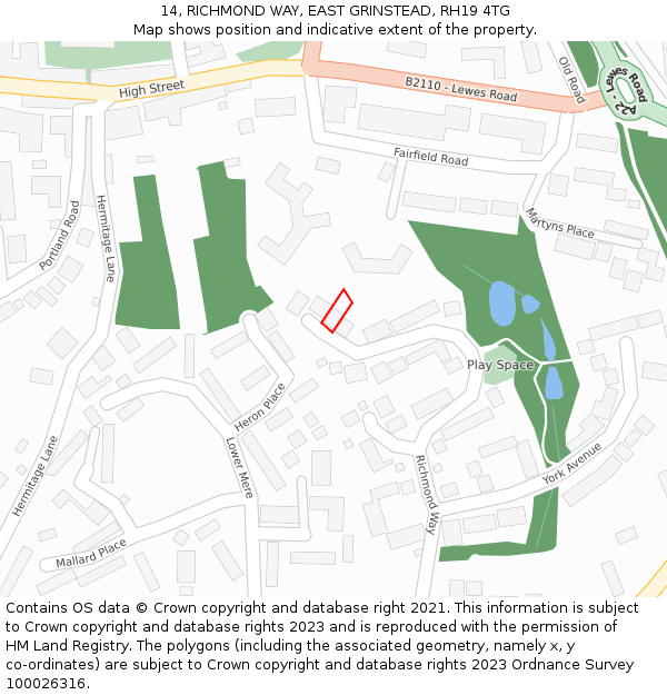 14, RICHMOND WAY, EAST GRINSTEAD, RH19 4TG: Location map and indicative extent of plot