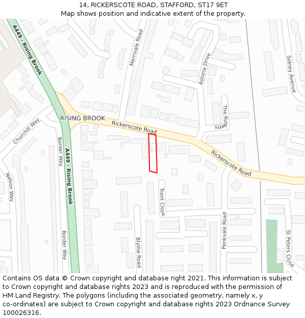 14, RICKERSCOTE ROAD, STAFFORD, ST17 9ET: Location map and indicative extent of plot