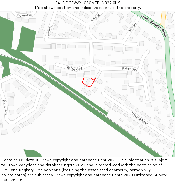 14, RIDGEWAY, CROMER, NR27 0HS: Location map and indicative extent of plot