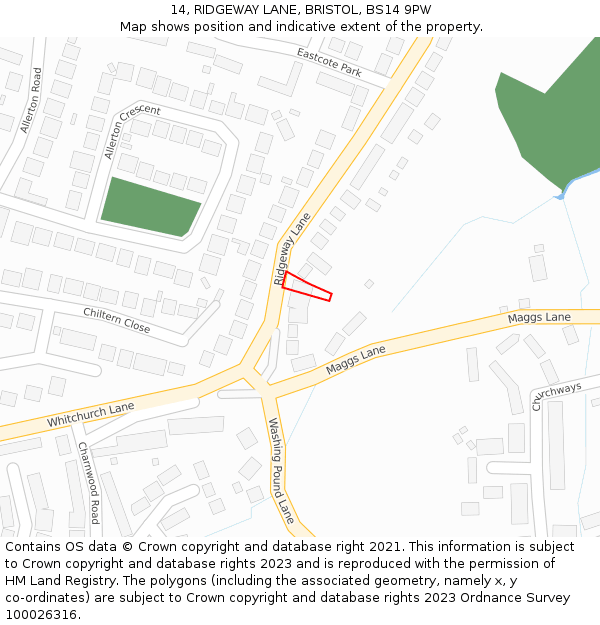 14, RIDGEWAY LANE, BRISTOL, BS14 9PW: Location map and indicative extent of plot