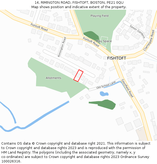 14, RIMINGTON ROAD, FISHTOFT, BOSTON, PE21 0QU: Location map and indicative extent of plot