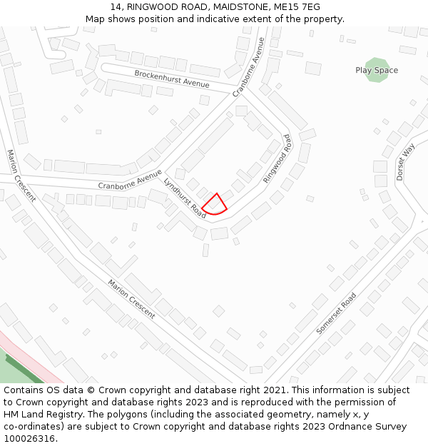 14, RINGWOOD ROAD, MAIDSTONE, ME15 7EG: Location map and indicative extent of plot