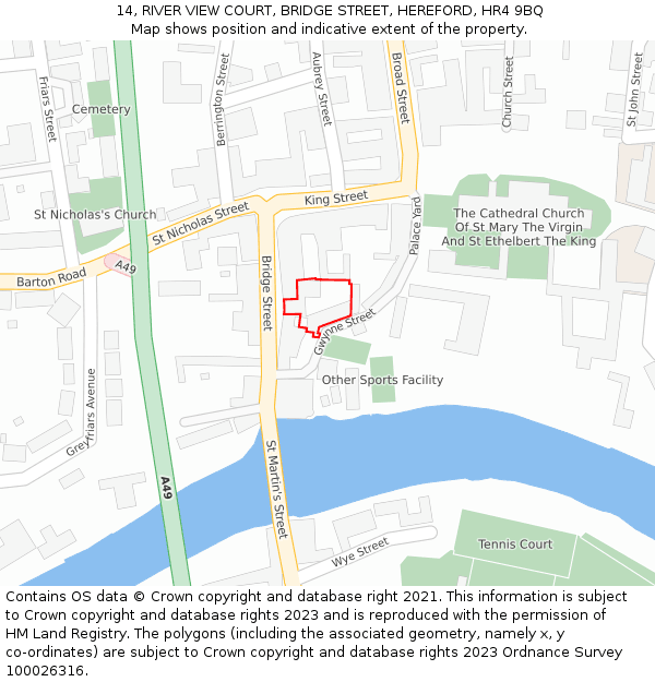 14, RIVER VIEW COURT, BRIDGE STREET, HEREFORD, HR4 9BQ: Location map and indicative extent of plot