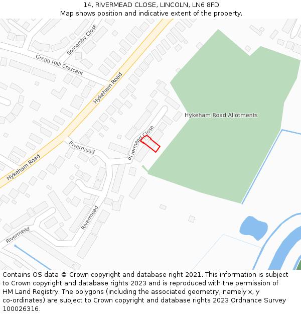 14, RIVERMEAD CLOSE, LINCOLN, LN6 8FD: Location map and indicative extent of plot