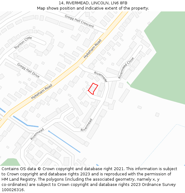 14, RIVERMEAD, LINCOLN, LN6 8FB: Location map and indicative extent of plot