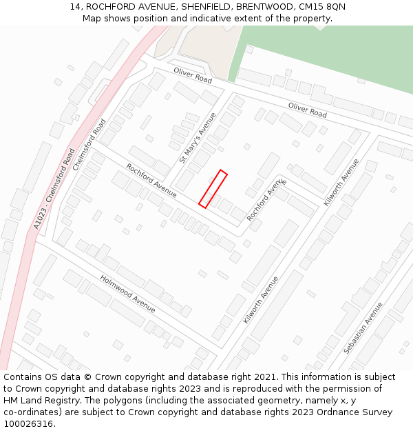 14, ROCHFORD AVENUE, SHENFIELD, BRENTWOOD, CM15 8QN: Location map and indicative extent of plot