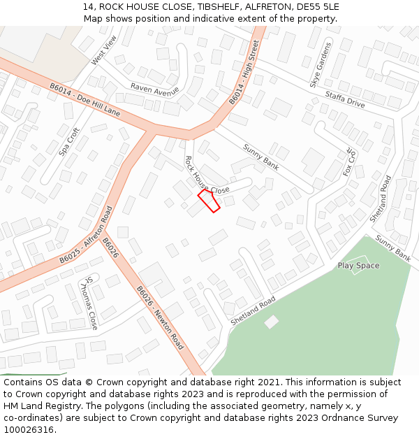 14, ROCK HOUSE CLOSE, TIBSHELF, ALFRETON, DE55 5LE: Location map and indicative extent of plot