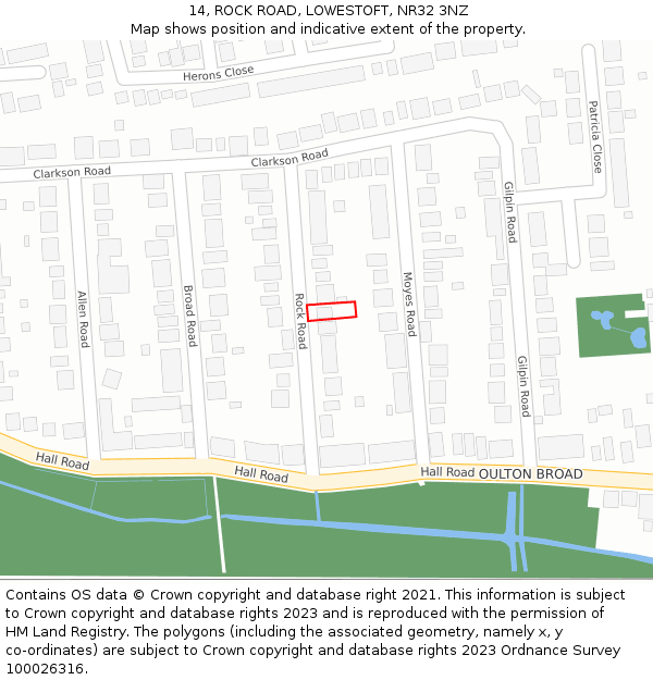 14, ROCK ROAD, LOWESTOFT, NR32 3NZ: Location map and indicative extent of plot