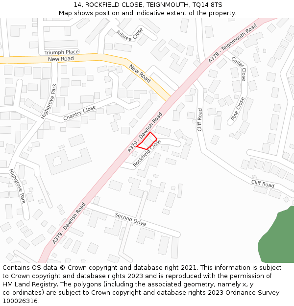 14, ROCKFIELD CLOSE, TEIGNMOUTH, TQ14 8TS: Location map and indicative extent of plot