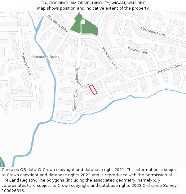 14, ROCKINGHAM DRIVE, HINDLEY, WIGAN, WN2 3NF: Location map and indicative extent of plot