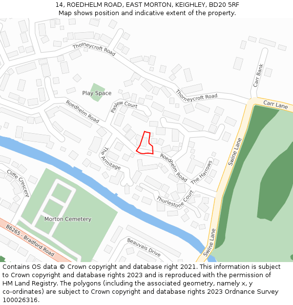 14, ROEDHELM ROAD, EAST MORTON, KEIGHLEY, BD20 5RF: Location map and indicative extent of plot