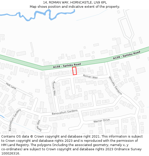 14, ROMAN WAY, HORNCASTLE, LN9 6PL: Location map and indicative extent of plot