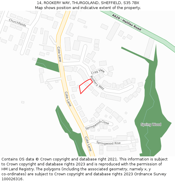 14, ROOKERY WAY, THURGOLAND, SHEFFIELD, S35 7BX: Location map and indicative extent of plot