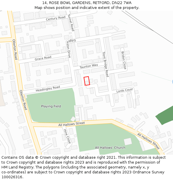 14, ROSE BOWL GARDENS, RETFORD, DN22 7WA: Location map and indicative extent of plot