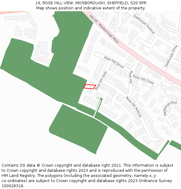 14, ROSE HILL VIEW, MOSBOROUGH, SHEFFIELD, S20 5PR: Location map and indicative extent of plot