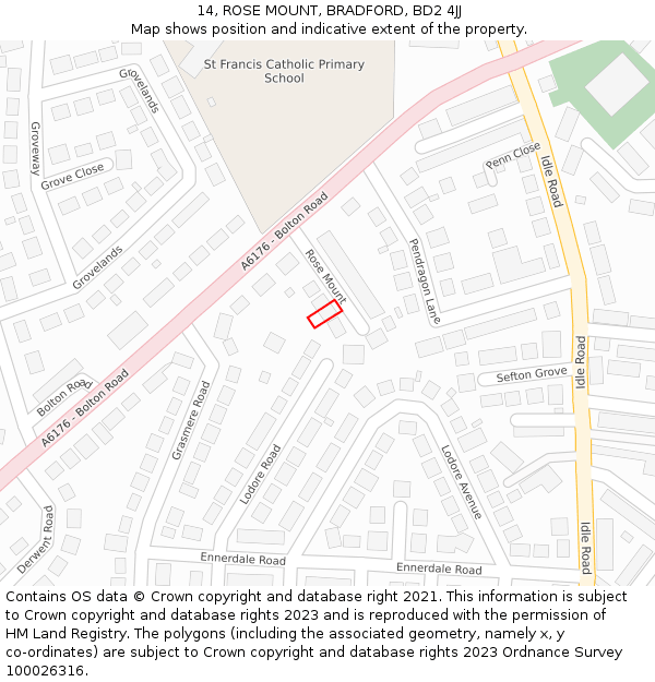 14, ROSE MOUNT, BRADFORD, BD2 4JJ: Location map and indicative extent of plot
