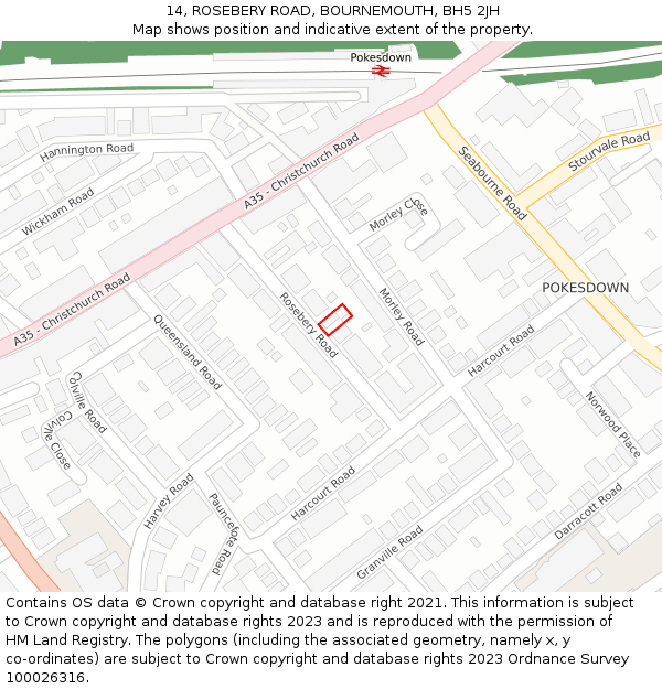 14, ROSEBERY ROAD, BOURNEMOUTH, BH5 2JH: Location map and indicative extent of plot