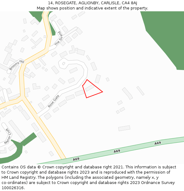 14, ROSEGATE, AGLIONBY, CARLISLE, CA4 8AJ: Location map and indicative extent of plot