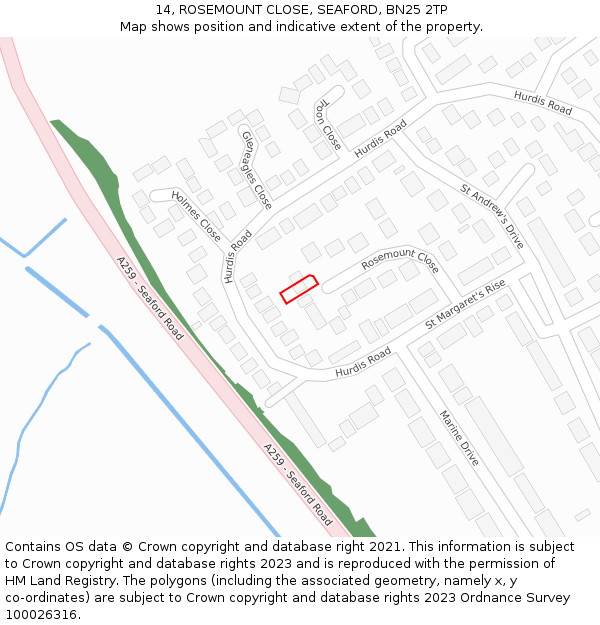 14, ROSEMOUNT CLOSE, SEAFORD, BN25 2TP: Location map and indicative extent of plot