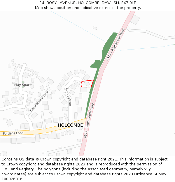 14, ROSYL AVENUE, HOLCOMBE, DAWLISH, EX7 0LE: Location map and indicative extent of plot