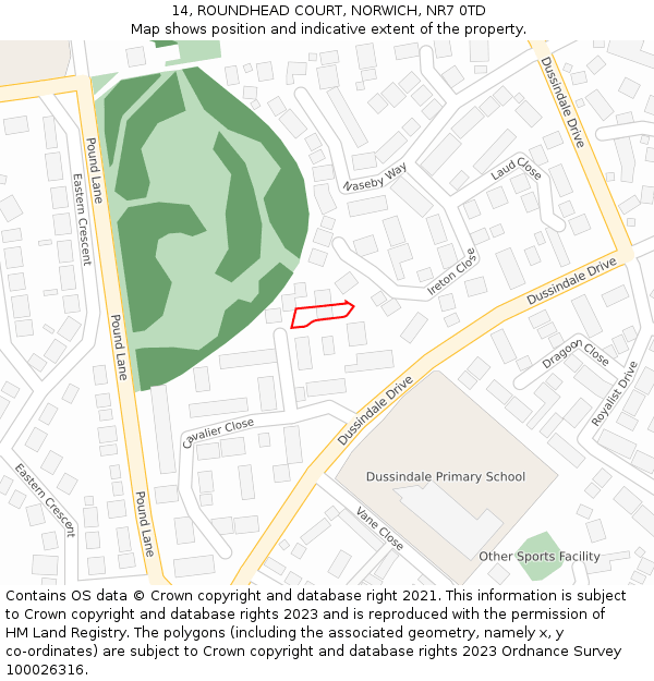14, ROUNDHEAD COURT, NORWICH, NR7 0TD: Location map and indicative extent of plot