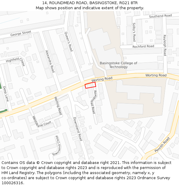 14, ROUNDMEAD ROAD, BASINGSTOKE, RG21 8TR: Location map and indicative extent of plot