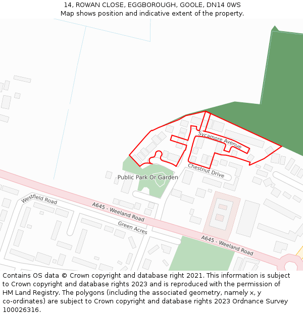 14, ROWAN CLOSE, EGGBOROUGH, GOOLE, DN14 0WS: Location map and indicative extent of plot