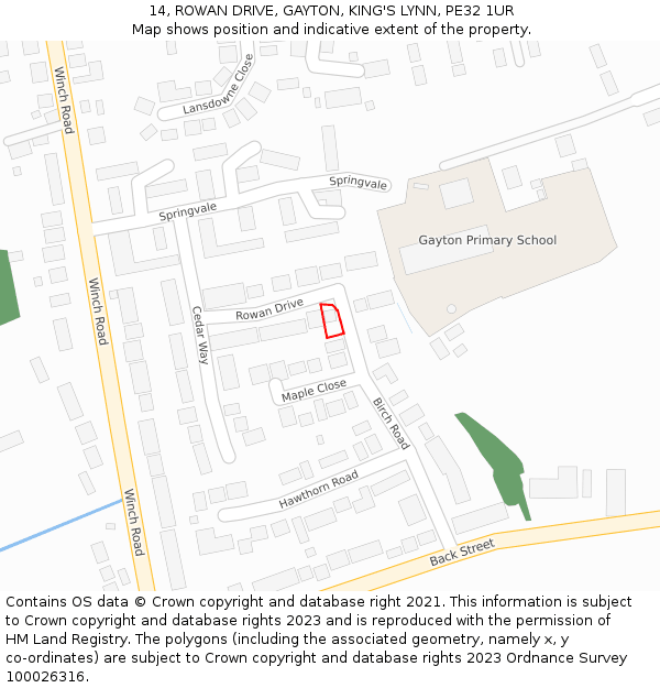 14, ROWAN DRIVE, GAYTON, KING'S LYNN, PE32 1UR: Location map and indicative extent of plot