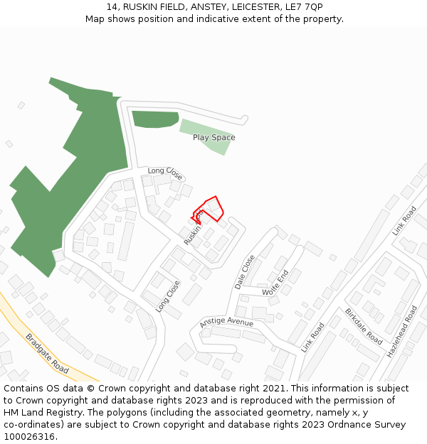 14, RUSKIN FIELD, ANSTEY, LEICESTER, LE7 7QP: Location map and indicative extent of plot