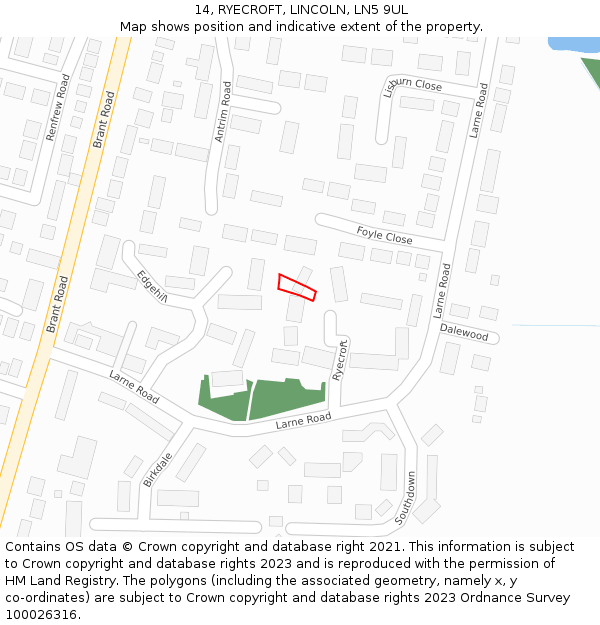 14, RYECROFT, LINCOLN, LN5 9UL: Location map and indicative extent of plot