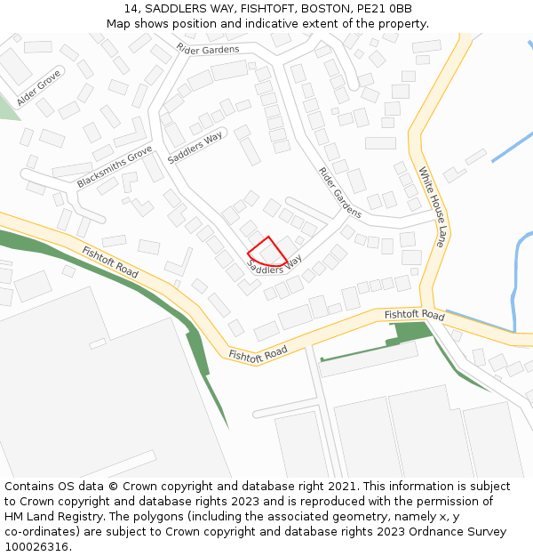 14, SADDLERS WAY, FISHTOFT, BOSTON, PE21 0BB: Location map and indicative extent of plot
