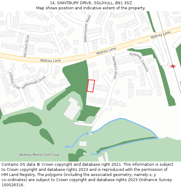 14, SAINTBURY DRIVE, SOLIHULL, B91 3SZ: Location map and indicative extent of plot
