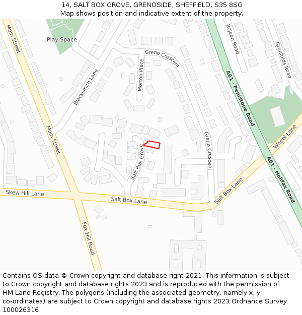 14, SALT BOX GROVE, GRENOSIDE, SHEFFIELD, S35 8SG: Location map and indicative extent of plot