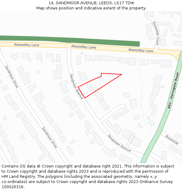 14, SANDMOOR AVENUE, LEEDS, LS17 7DW: Location map and indicative extent of plot