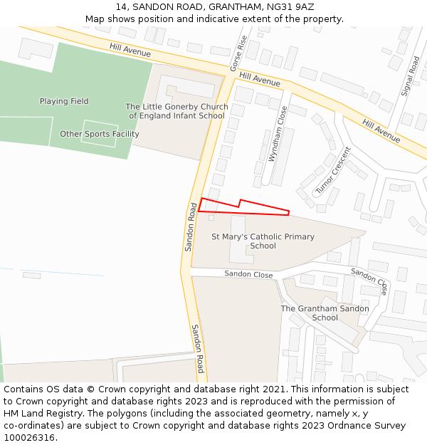 14, SANDON ROAD, GRANTHAM, NG31 9AZ: Location map and indicative extent of plot