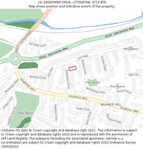 14, SANDPIPER DRIVE, UTTOXETER, ST14 8TA: Location map and indicative extent of plot