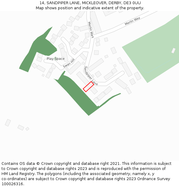 14, SANDPIPER LANE, MICKLEOVER, DERBY, DE3 0UU: Location map and indicative extent of plot