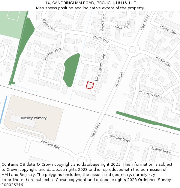 14, SANDRINGHAM ROAD, BROUGH, HU15 1UE: Location map and indicative extent of plot